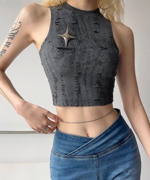 Damen-Tanktop „Grunge Star“ mit Rissen - Gothic Shop