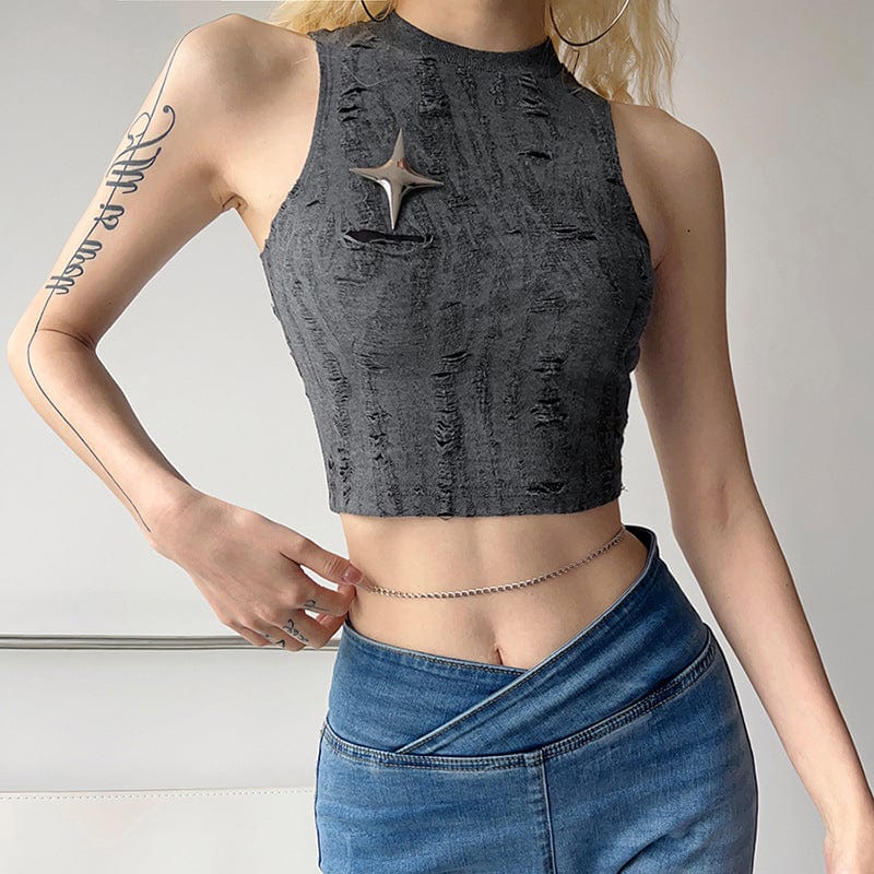 Damen-Tanktop „Grunge Star“ mit Rissen - Gothic Shop