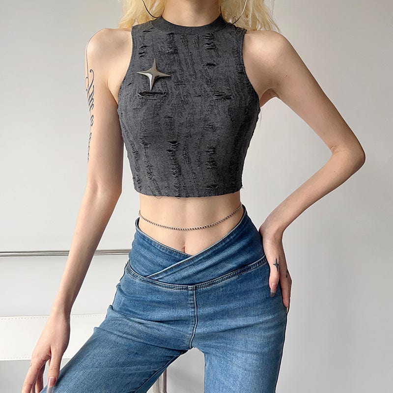 Damen-Tanktop „Grunge Star“ mit Rissen - Gothic Shop
