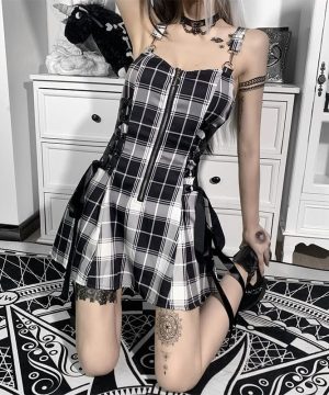 Damen-Trägerkleid im Grunge-Stil mit Karomuster - Gothic Shop