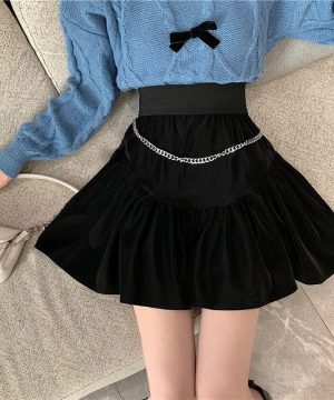 Damen-Rock in A-Linie mit hohem Bund und Rüschen von JK - Gothic Shop