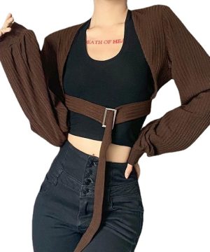 Kurzer Cardigan mit Punk-Fledermausärmeln und Schnalle für Damen - Gothic Shop