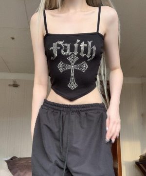 Damen-Tanktop mit Punk-Kreuz-Strasssteinen - Gothic Shop