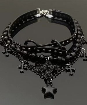 Mehrschichtiger Punk Cross Star-Halsband für Damen - Gothic Shop