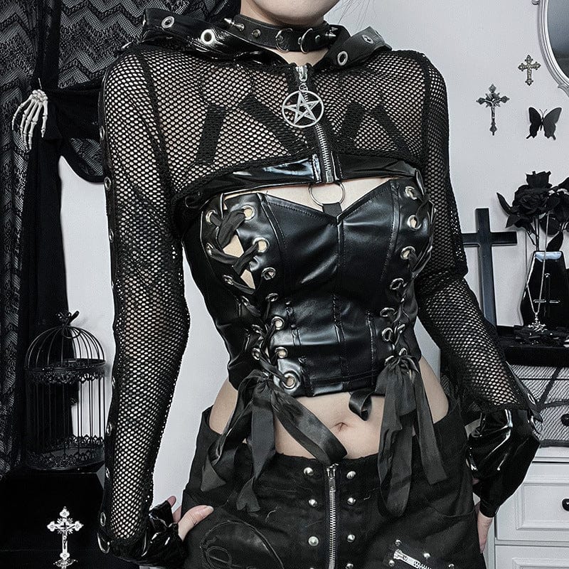 Punk-Ösen-Mesh-Cape für Damen mit Kapuze - Gothic Shop