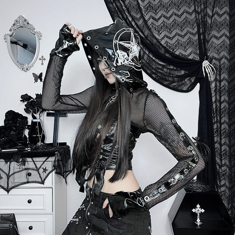 Punk-Ösen-Mesh-Cape für Damen mit Kapuze - Gothic Shop