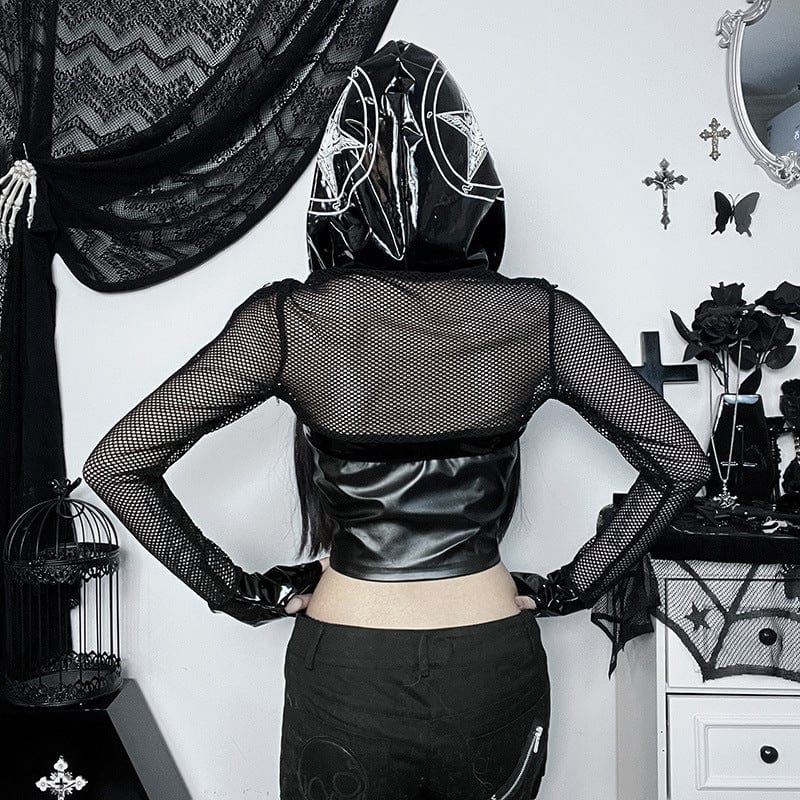 Punk-Ösen-Mesh-Cape für Damen mit Kapuze - Gothic Shop