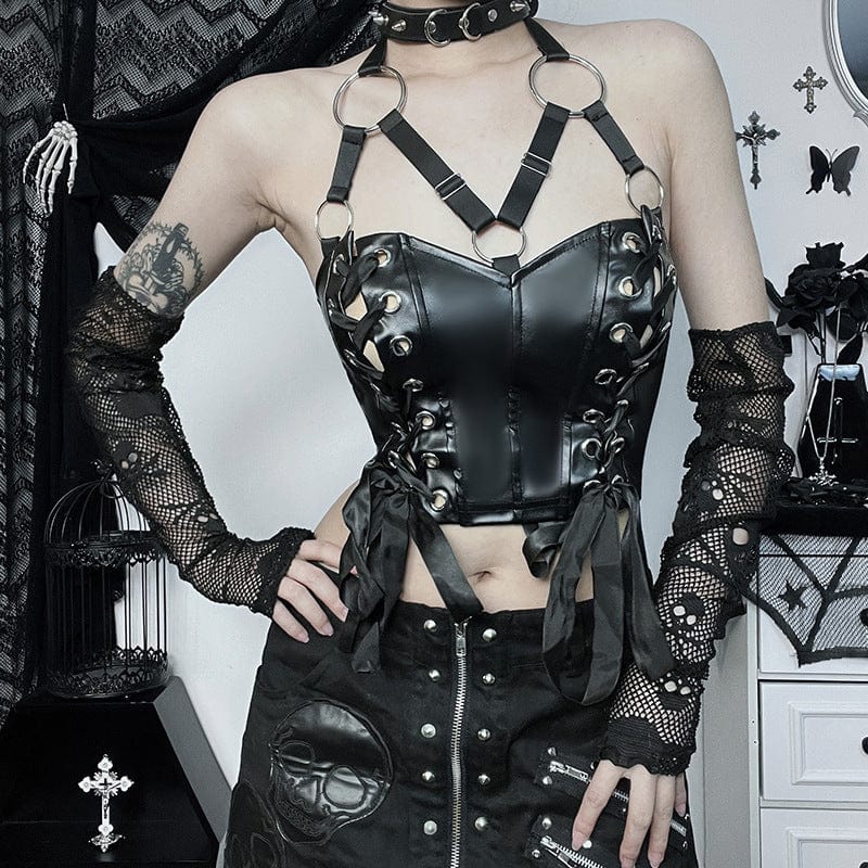 Punk-Tanktop aus Kunstleder mit Schnürung für Damen - Gothic Shop