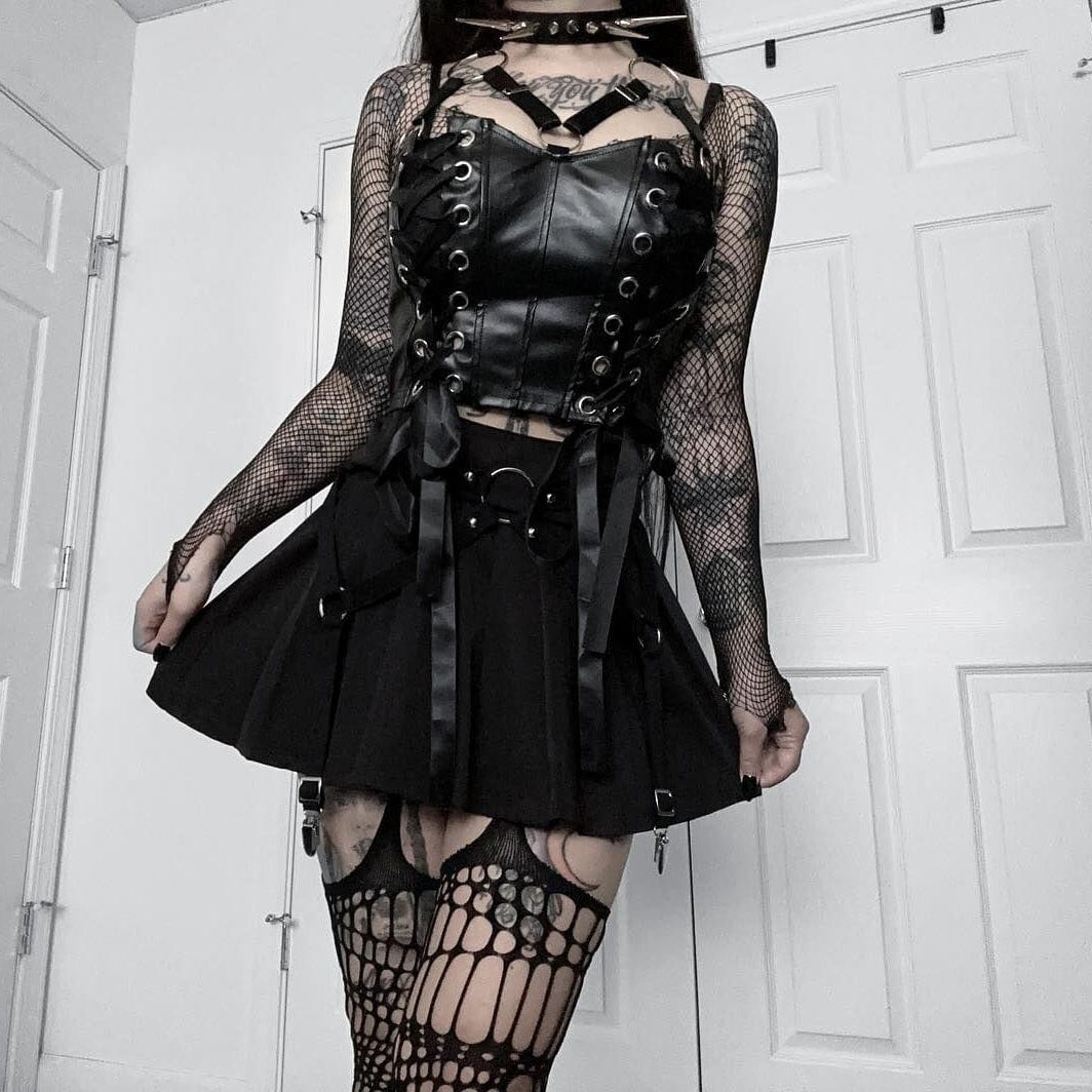 Punk-Tanktop aus Kunstleder mit Schnürung für Damen - Gothic Shop