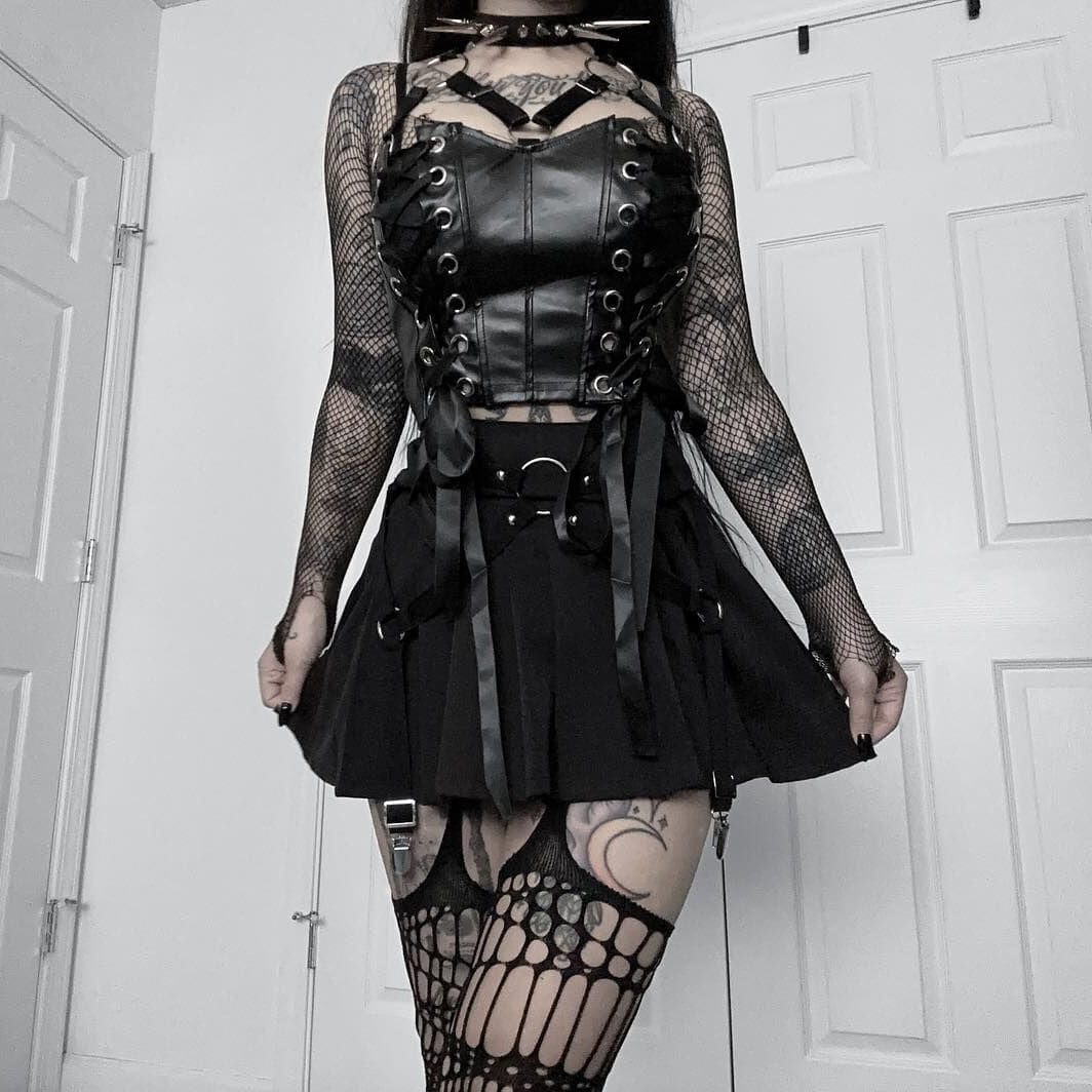 Punk-Tanktop aus Kunstleder mit Schnürung für Damen - Gothic Shop