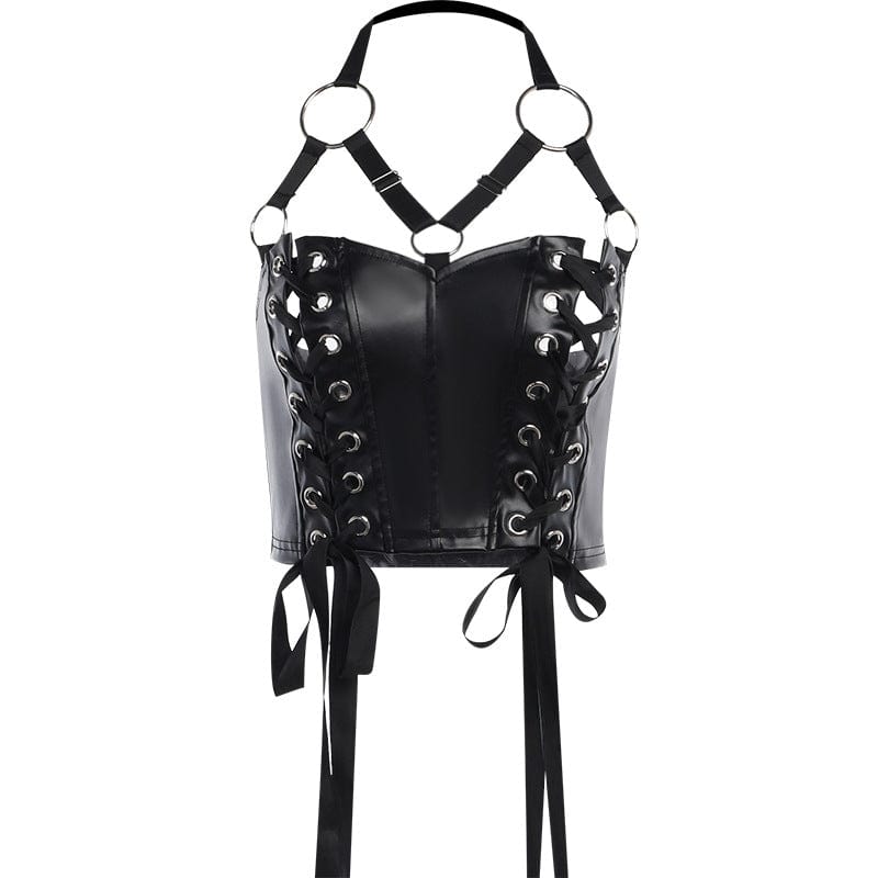 Punk-Tanktop aus Kunstleder mit Schnürung für Damen - Gothic Shop