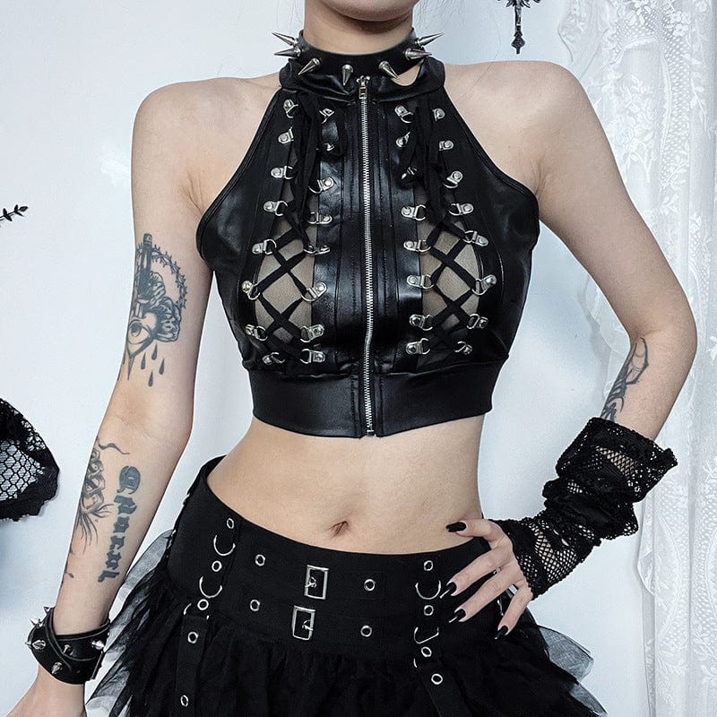 Damen-Punk-Schnür-Mesh-Buister mit Reißverschluss - Gothic Shop