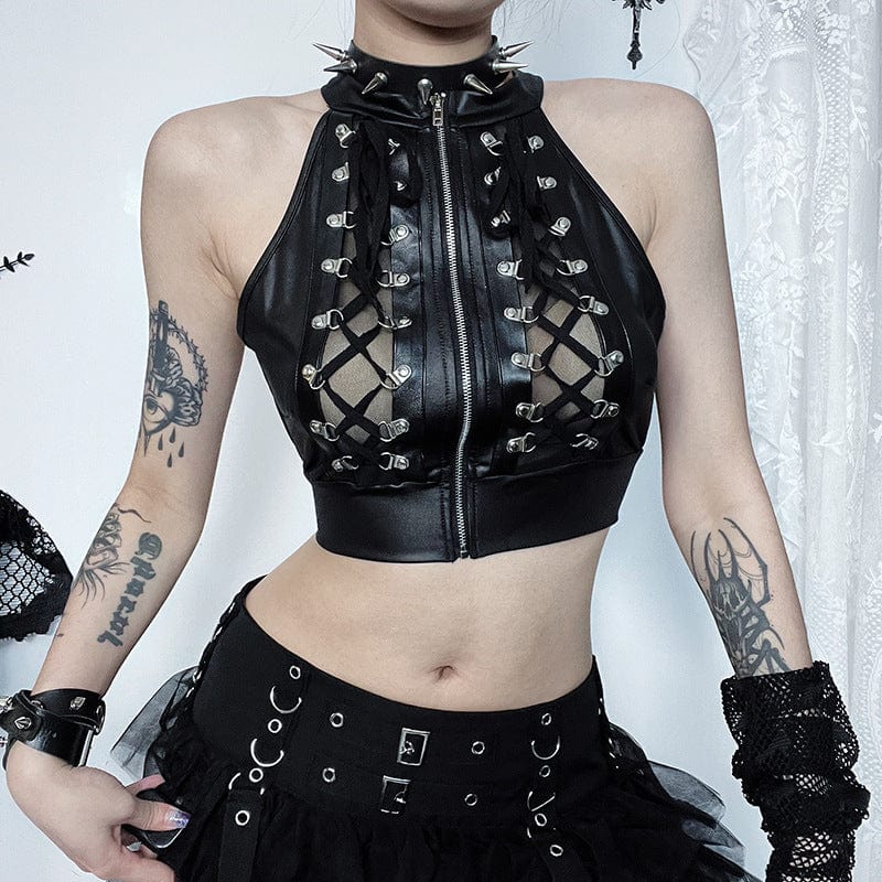 Damen-Punk-Schnür-Mesh-Buister mit Reißverschluss - Gothic Shop