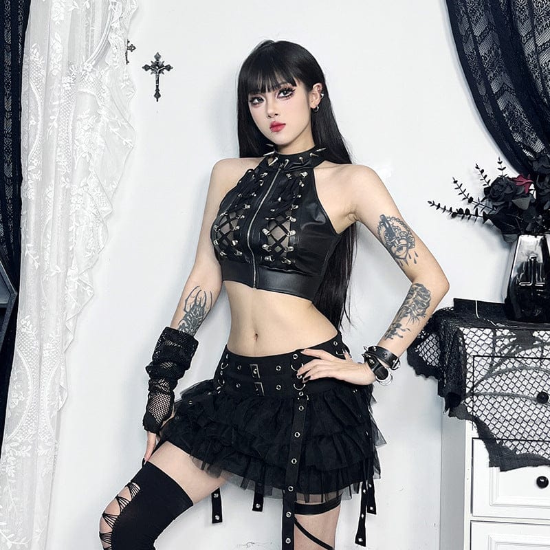 Damen-Punk-Schnür-Mesh-Buister mit Reißverschluss - Gothic Shop