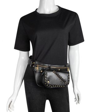 Damen-Gürteltasche mit Punk-Schnürung und Metallnägeln - Gothic Shop
