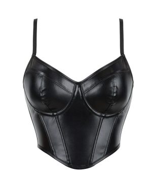 Punk-Bustier aus Kunstleder mit tiefem Ausschnitt für Damen - Gothic Shop