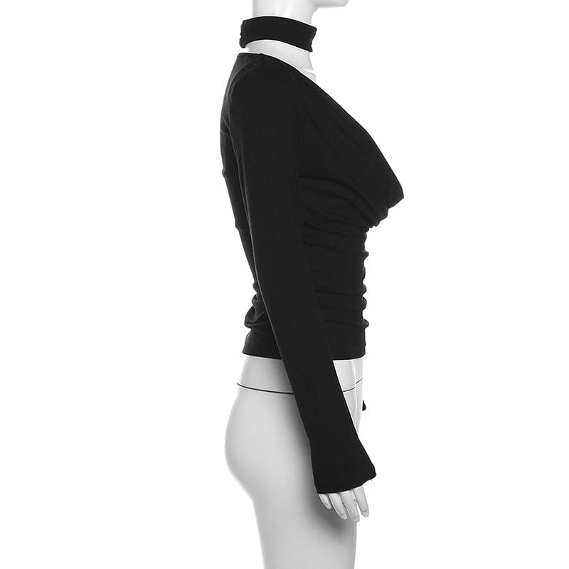 Damen-Punk-Langarmshirt mit tiefem Ausschnitt, BH und Halsband - Gothic Shop