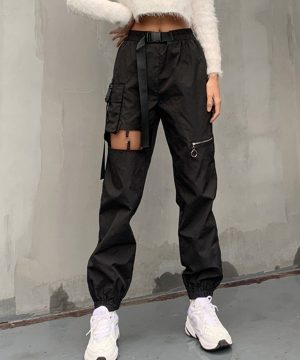 Punk-Cargohose mit Rissen für Damen - Gothic Shop