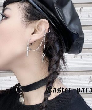 Punk-Ohrringe mit Kreuzkette für Damen - Gothic Shop