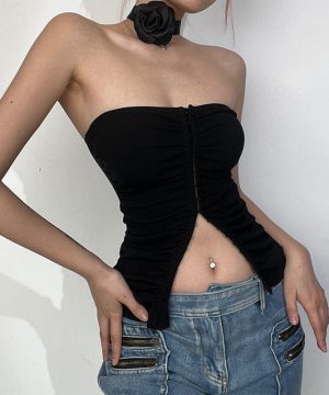 Damen-Punk-Bustier mit Rüschen und Rosenhalsband - Gothic Shop