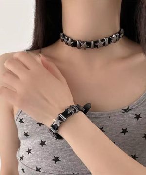 Punk-Star-Halsband aus Kunstleder für Damen - Gothic Shop