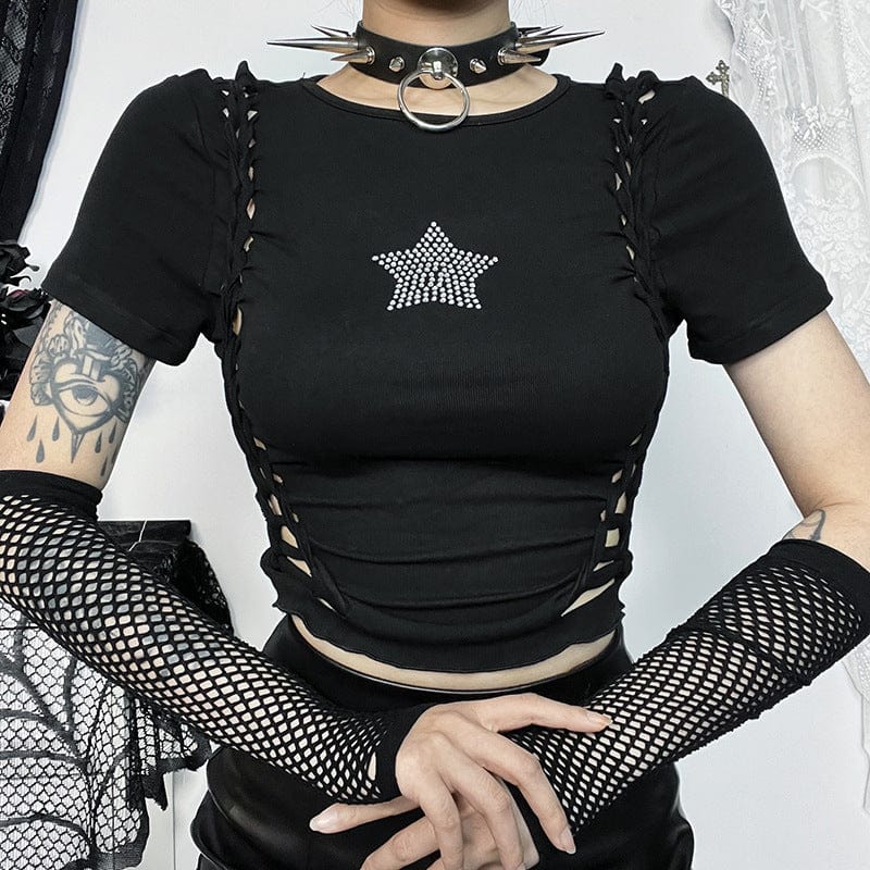 Damen-Punk-Star-Pailletten-Twining-Crop-Top - Gothic Shop