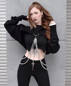 Punk-Hosenträger-Kapuzenpullover für Damen in Schwarz - Gothic Shop