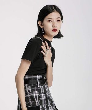 Kurzärmeliges Gothic-T-Shirt mit Ausschnitt für Damen - Gothic Shop