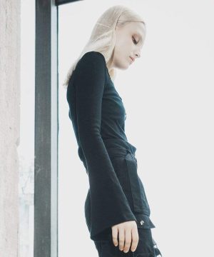 Damen-T-Shirt mit Gothic-Schnürung und ausgestellten Ärmeln - Gothic Shop