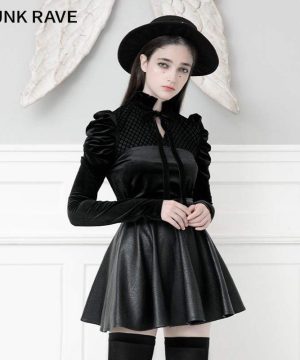 Damen-Oberteile aus Samt mit Gothic-Stehkragen, Schnürung und Hammelbeinärmeln - Gothic Shop