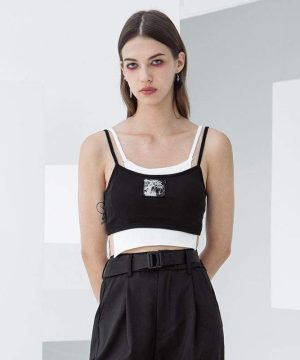 Damen-Unterhemd in Kontrastfarbe im Grunge-Stil - Gothic Shop