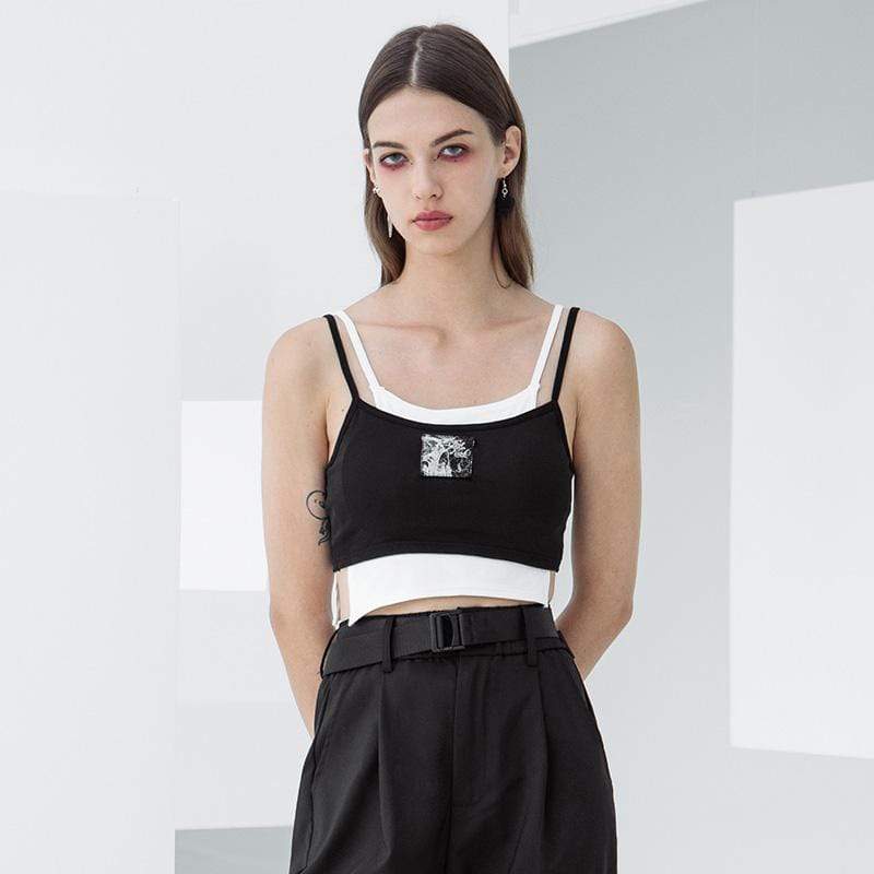 Damen-Unterhemd in Kontrastfarbe im Grunge-Stil - Gothic Shop