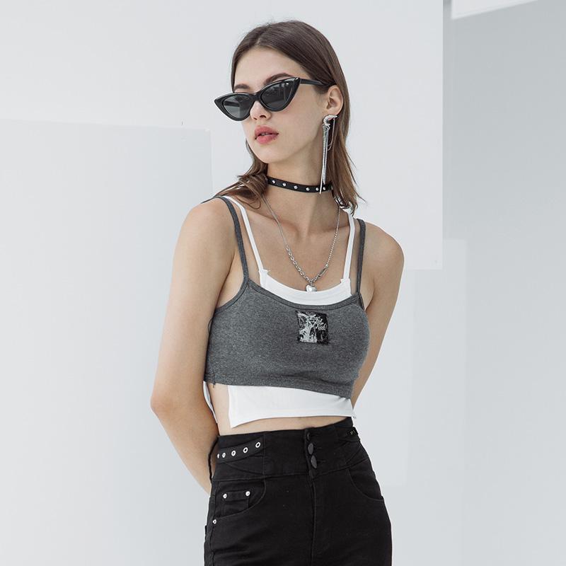 Damen-Unterhemd in Kontrastfarbe im Grunge-Stil - Gothic Shop