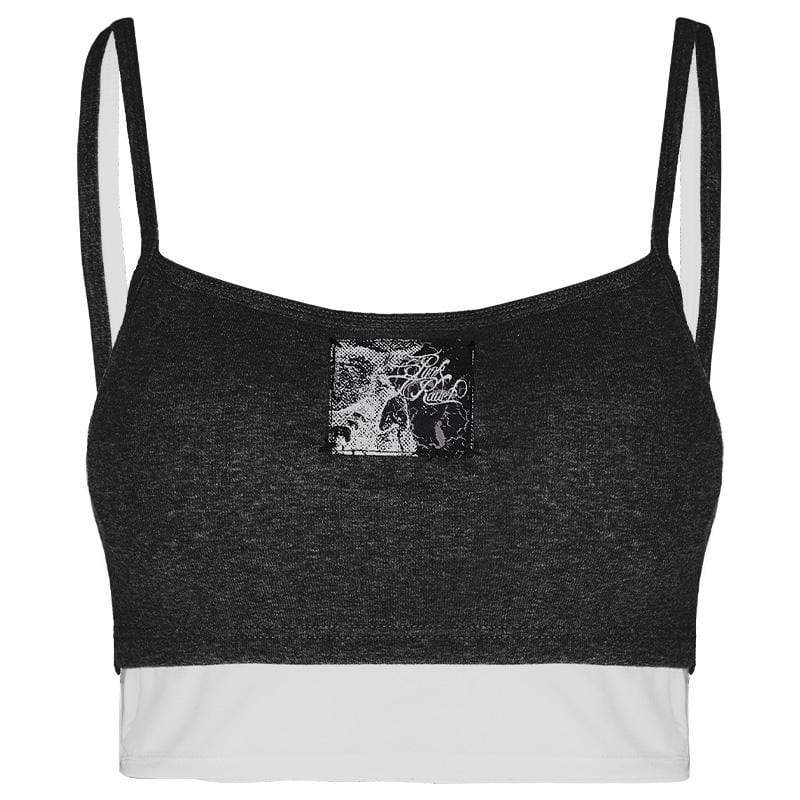 Damen-Unterhemd in Kontrastfarbe im Grunge-Stil - Gothic Shop