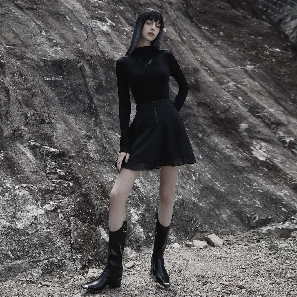 Damen-Punk-Fledermaus-Ausschnitt-Langarmshirt mit Stehkragen - Gothic Shop