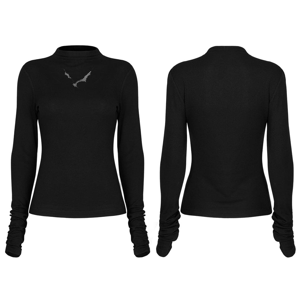 Damen-Punk-Fledermaus-Ausschnitt-Langarmshirt mit Stehkragen - Gothic Shop
