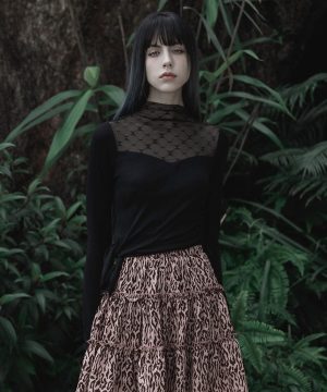 Damen-Punk-Mesh-Splicing-Kordelzug-Langarmshirt mit unregelmäßigem Saum - Gothic Shop