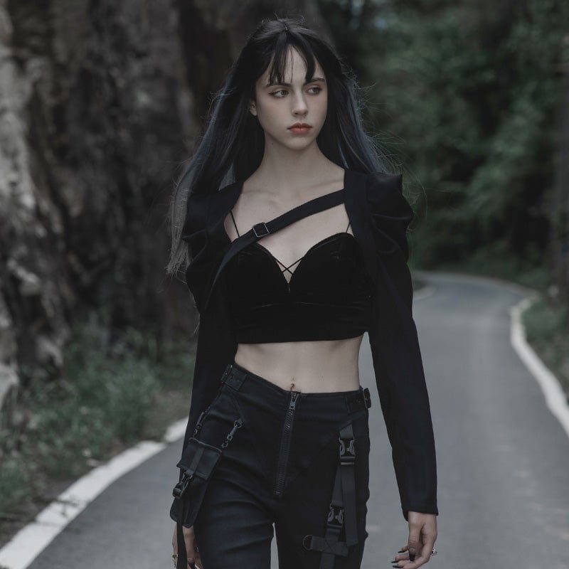 Kurzes Cape mit Punk-Puffärmeln und Trägern für Damen - Gothic Shop