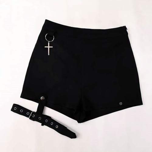 Schwarze Gothic-Shorts für Damen mit seitlichem Reißverschluss und abnehmbarem Beinring - Gothic Shop