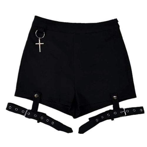 Schwarze Gothic-Shorts für Damen mit seitlichem Reißverschluss und abnehmbarem Beinring - Gothic Shop