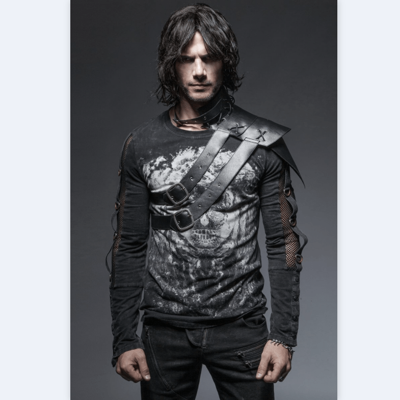 Herren-Geschirr/Halsband aus Kunstleder mit schrägen Schultergurten - Gothic Shop