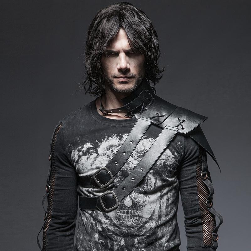 Herren-Geschirr/Halsband aus Kunstleder mit schrägen Schultergurten - Gothic Shop