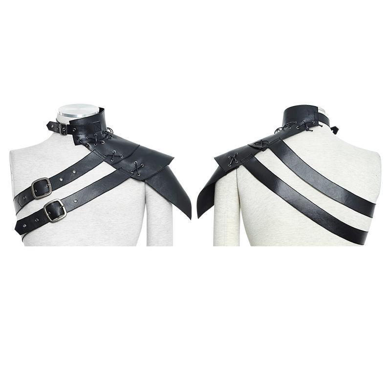Herren-Geschirr/Halsband aus Kunstleder mit schrägen Schultergurten - Gothic Shop