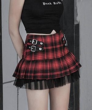 Damen-Gothic-Faltenrock in A-Linie mit Rüschen - Gothic Shop