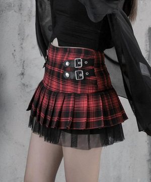 Damen-Gothic-Faltenrock in A-Linie mit Rüschen - Gothic Shop