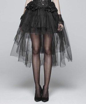 Damen-Gothic-Mehrschicht-Spitzenröcke mit hoher/niedriger Taille - Gothic Shop