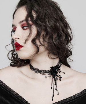 Gothic-Perlen-Spitzenhalsband in Übergröße für Damen - Gothic Shop