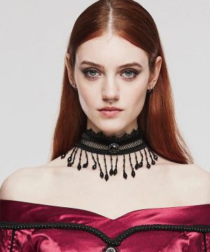 Damen-Halsband aus Gothic-Spitze mit Perlen - Gothic Shop