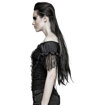 Damen-Tunika-Oberteile im Gothic-Stil mit U-Boot-Ausschnitt und Spitze - Gothic Shop