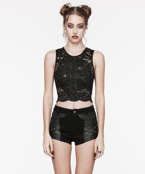 Damen-Tanktop aus Spitze mit Gothic-Kreuz-Stickerei - Gothic Shop